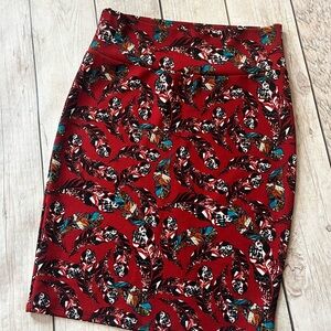 LuLaRoe Red and Teal Patterned Pencil Skirt